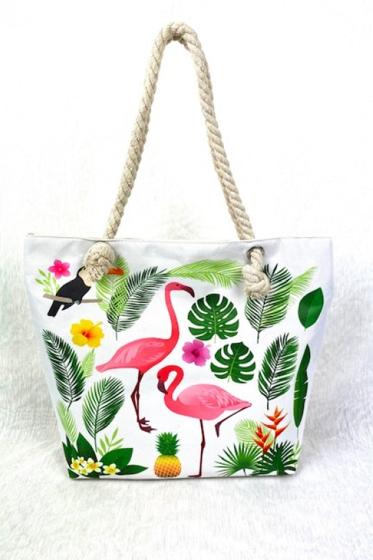 TROPICAL SMALL FLAMINGO BEACH BAG