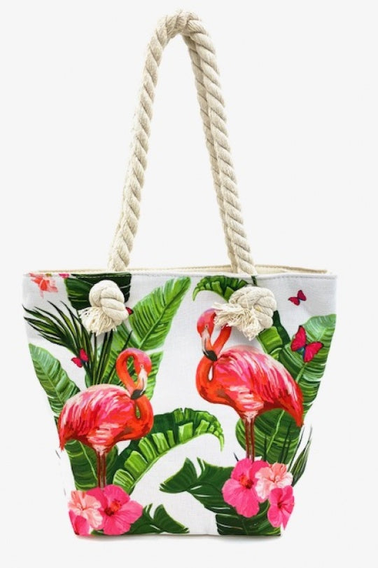 TROPICAL BIG FLAMINGO BEACH BAG