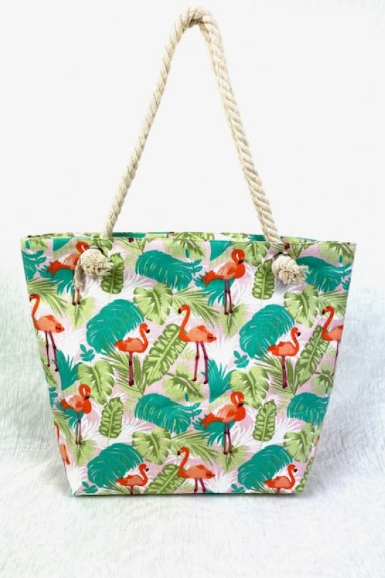 TROPICAL FLAMINGO S BEACH BAG