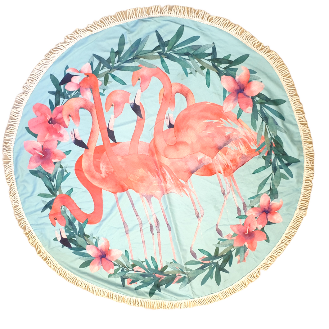 FLAMINGO BLUE ROUND TOWEL