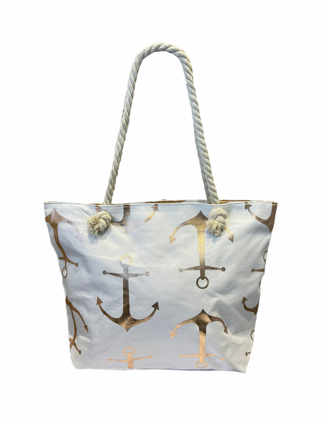 WHITE GOLD ANCHOR BEACH BAG